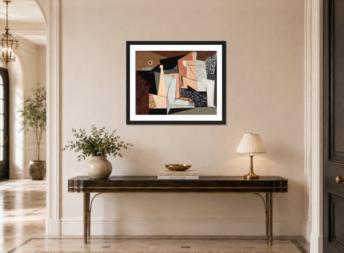 Louis Marcoussis Print, Figures on a Beach (1930) displayed above a console table