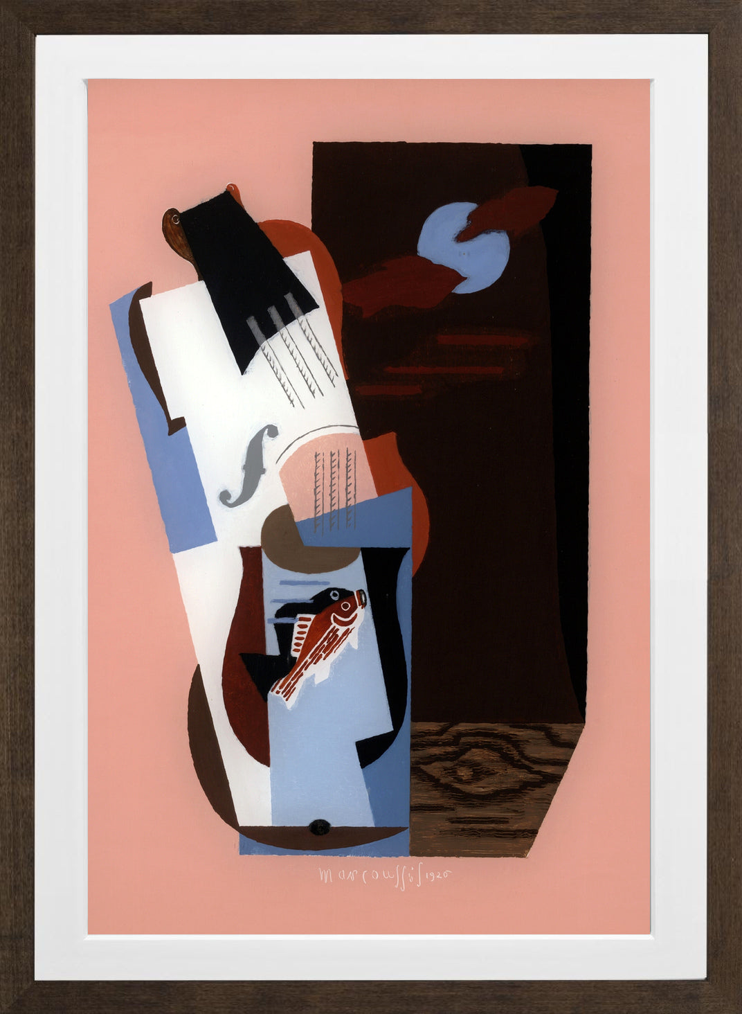 Louis Marcoussis Print, Fish (1926) in a brown frame