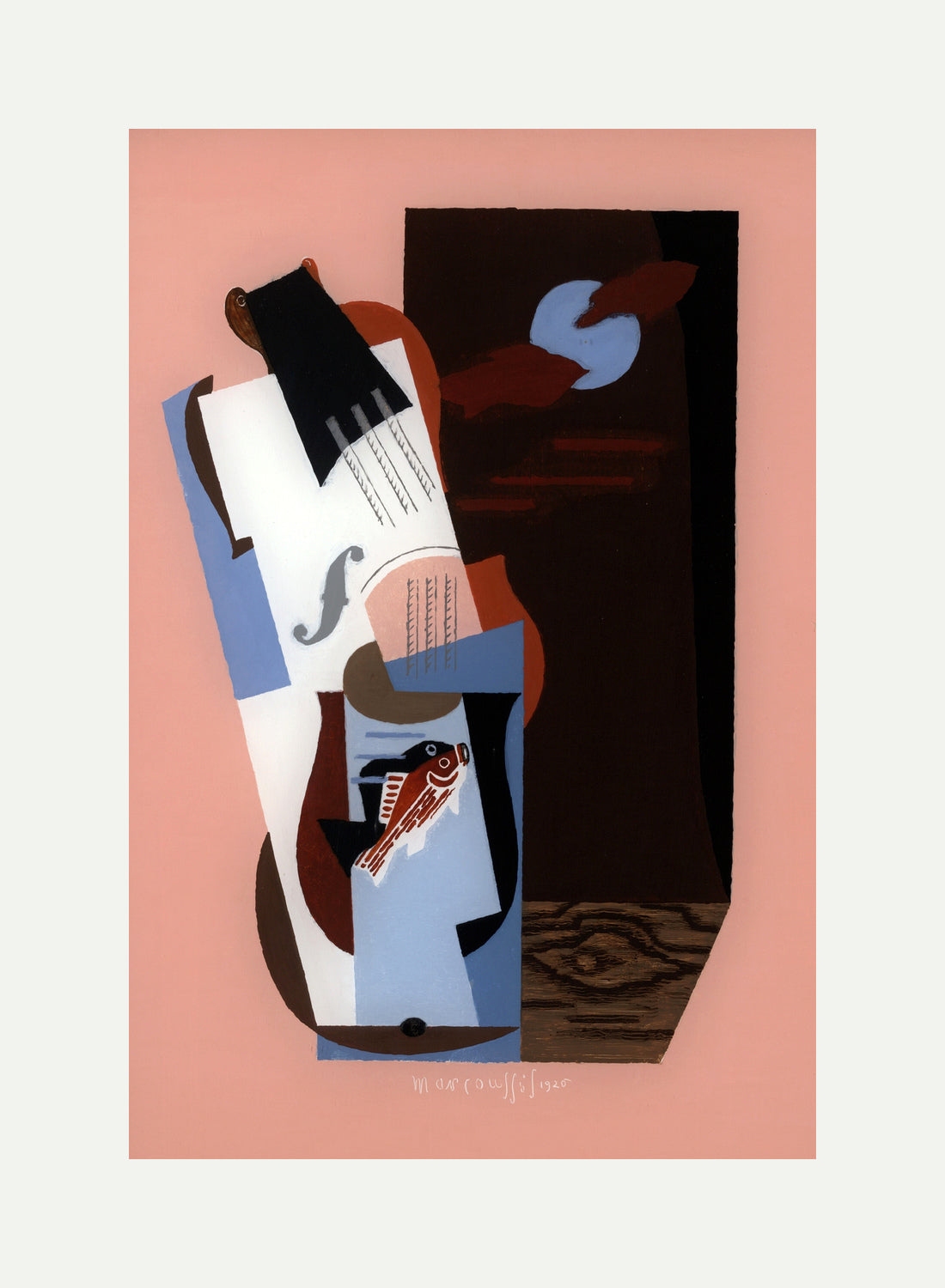 Louis Marcoussis Print, Fish (1926) with an off-white border for rolled canvas