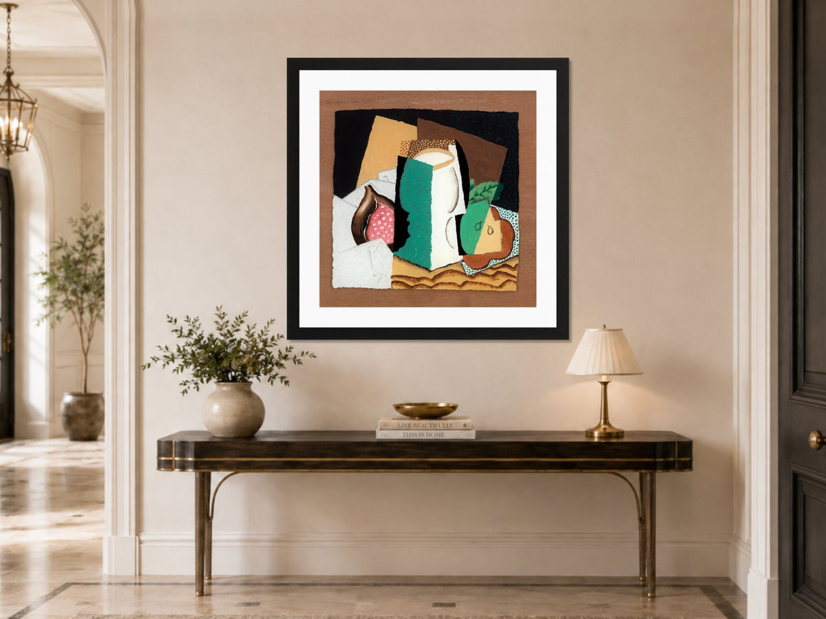 Louis Marcoussis Print, Glass and Fruit (Verre et fruits) (1921) displayed above a console table