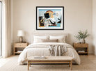 Louis Marcoussis Print, La Colombe Poignardée (1927) displayed above a bed