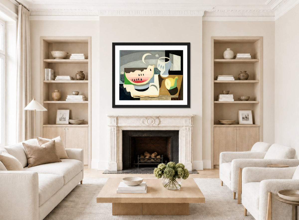 Louis Marcoussis Print, La Tranche De Pastèque (1927) displayed in a Scandinavian living room
