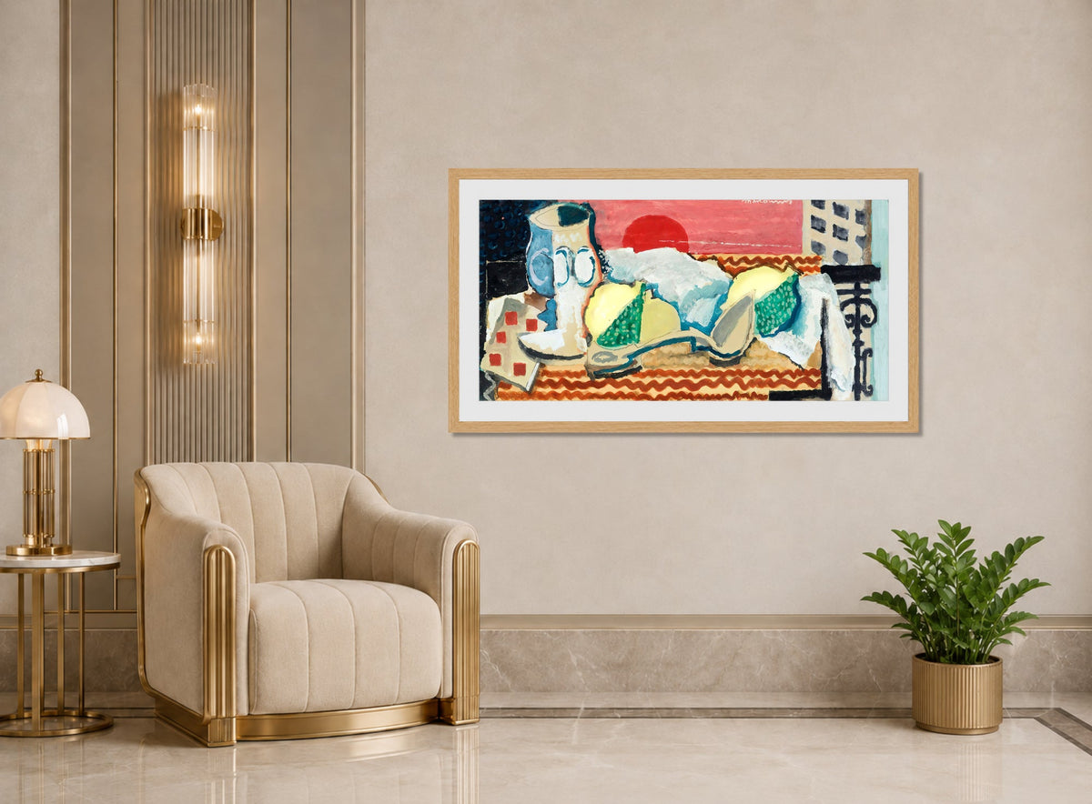 Louis Marcoussis Print, Nature Morte À La Cuillère (circa 1925) displayed in an Art Deco interior