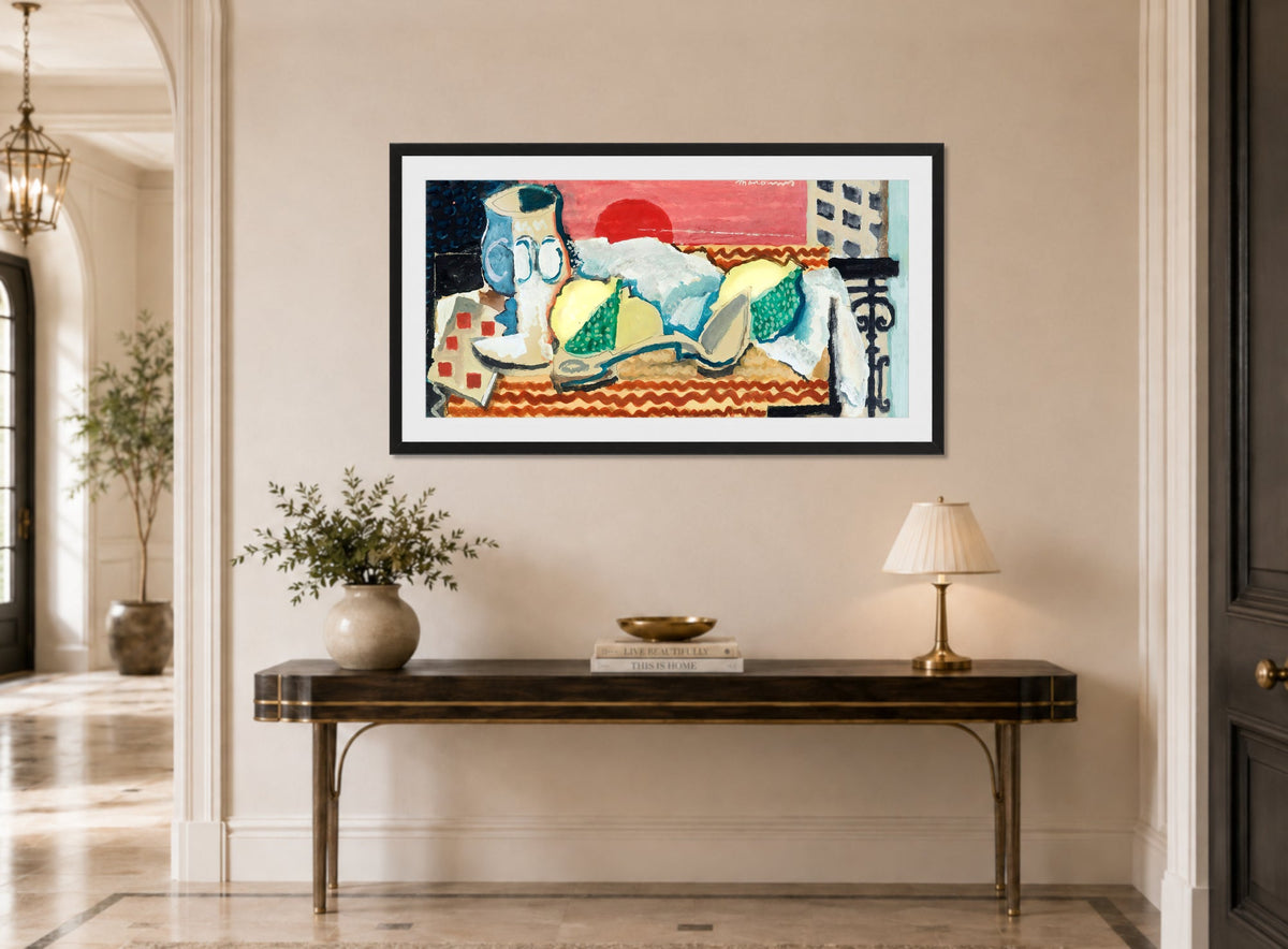 Louis Marcoussis Print, Nature Morte À La Cuillère (circa 1925) displayed above a console table