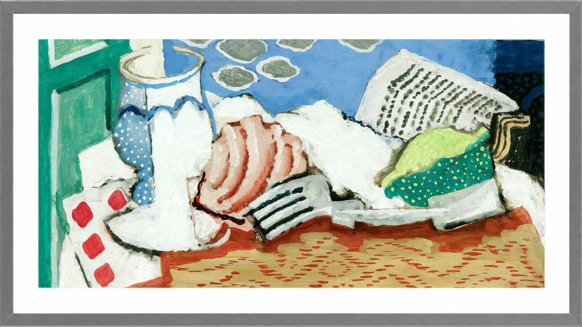 Louis Marcoussis Print, Nature Morte Au Journal (circa 1925) in a light grey frame