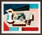 Louis Marcoussis Print, Nature Morte Aux Grenades Et Couteau Sur Un Guéridon (circa 1925) in a brown frame