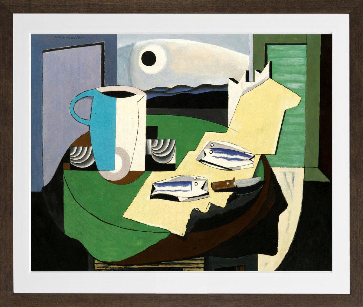 Louis Marcoussis Print, Nature Morte Aux Poissons Or Hyères Ii (circa 1928) in a brown frame