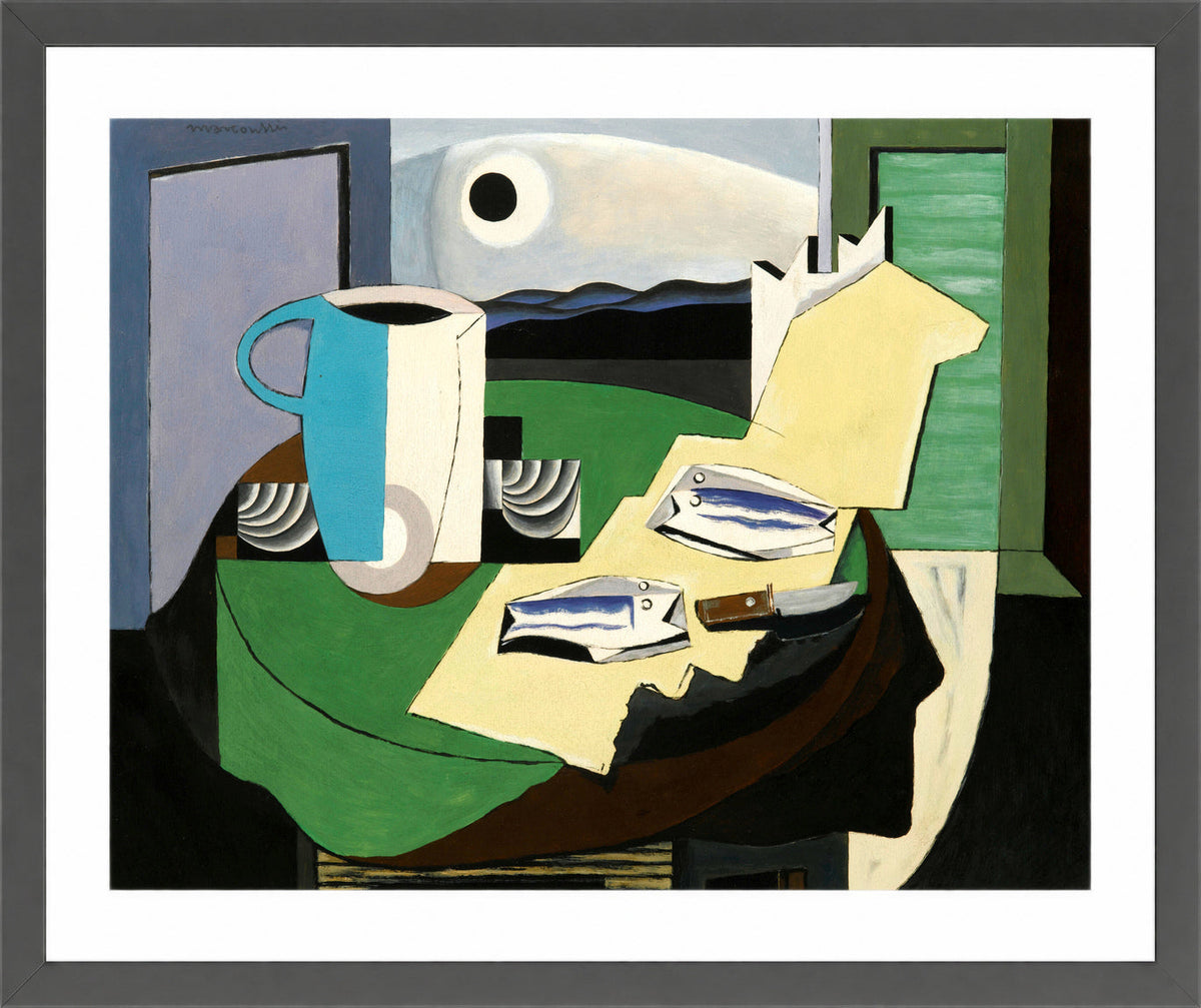 Louis Marcoussis Print, Nature Morte Aux Poissons Or Hyères Ii (circa 1928) in a dark grey frame