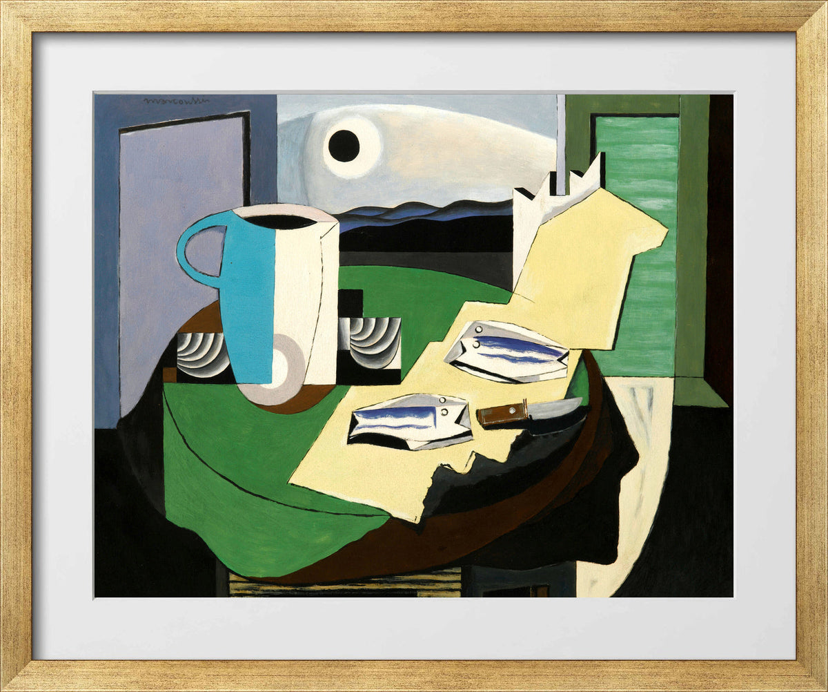 Louis Marcoussis Print, Nature Morte Aux Poissons Or Hyères Ii (circa 1928) in a gold frame