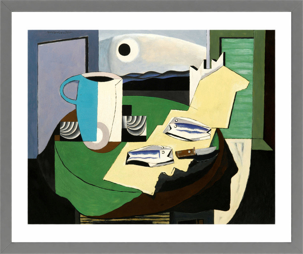 Louis Marcoussis Print, Nature Morte Aux Poissons Or Hyères Ii (circa 1928) in a light grey frame