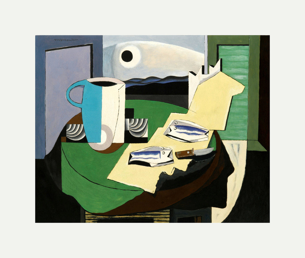 Louis Marcoussis Print, Nature Morte Aux Poissons Or Hyères Ii (circa 1928) with an off-white border for rolled canvas