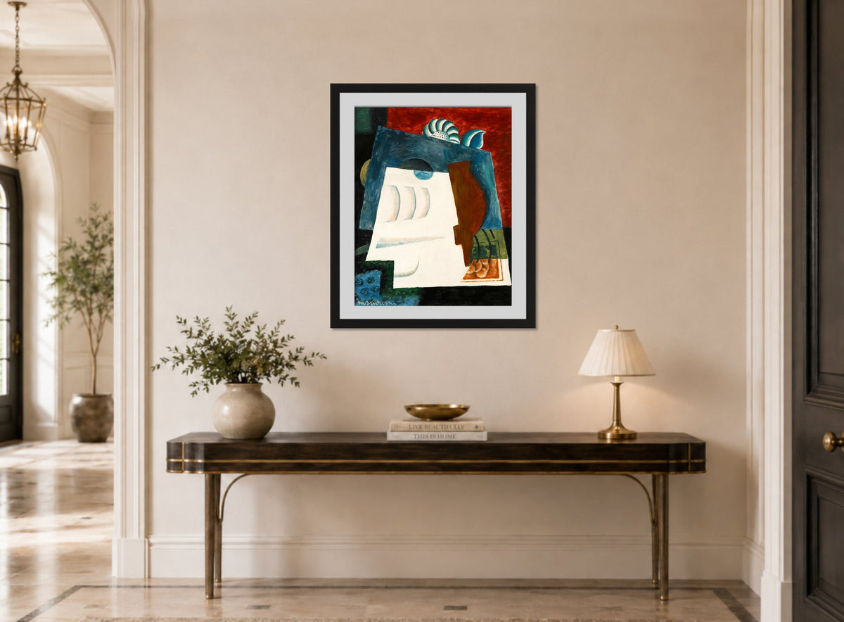 Louis Marcoussis Print, Nature Morte Avec Enveloppe displayed above a console table