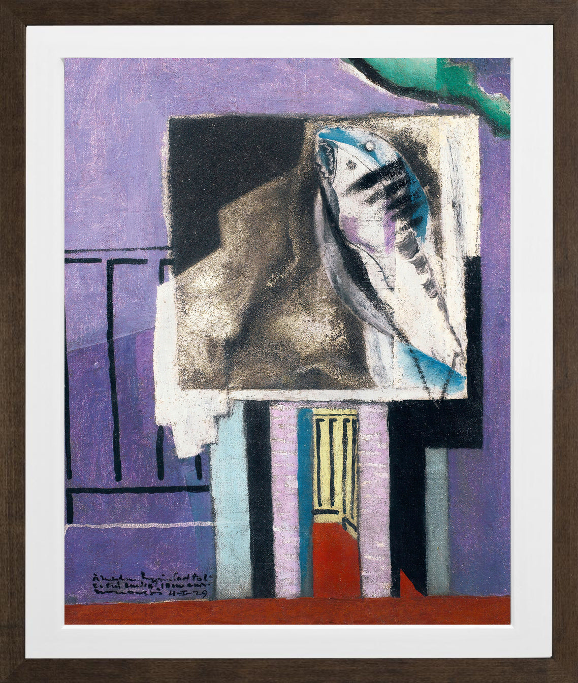 Louis Marcoussis Print, Nature Morte Devant Le Balcon (1929) in a brown frame