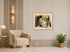 Louis Marcoussis Print, Personnage Assis À Une Table Ronde displayed in an Art Deco interior