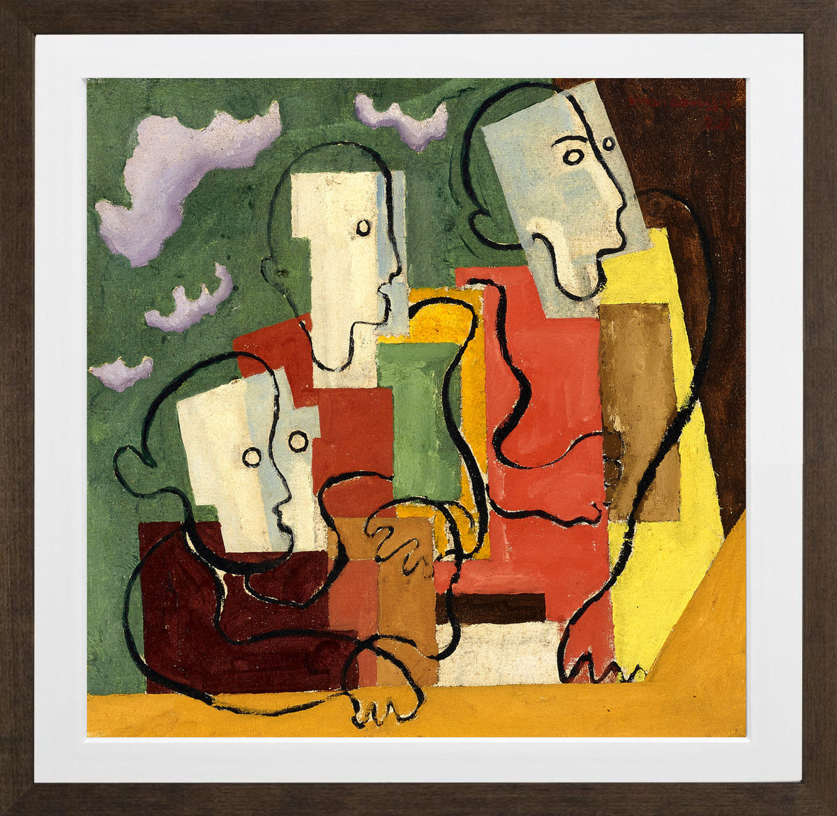 Louis Marcoussis Print, Trois personnages (1928) in a brown frame