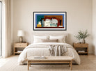 Louis Marcoussis Print, Verre Et Violon displayed above a bed
