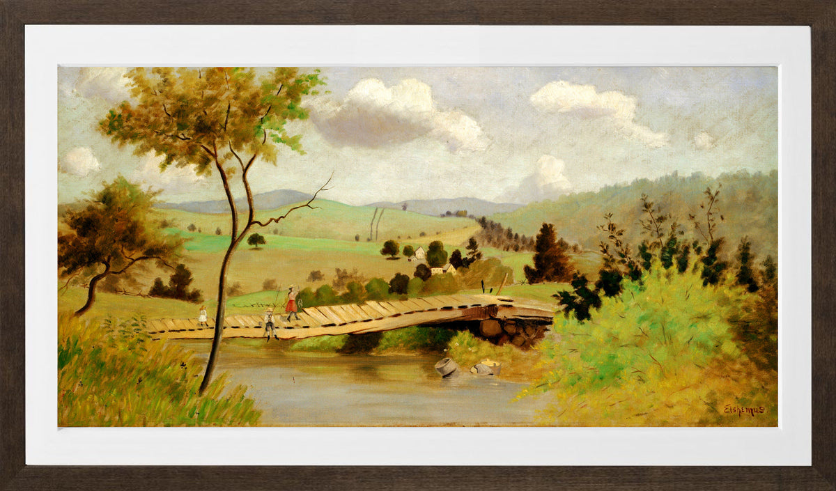 Louis Michel Eilshemius Print, Adirondacks: Bridge for Fishing — brown frame