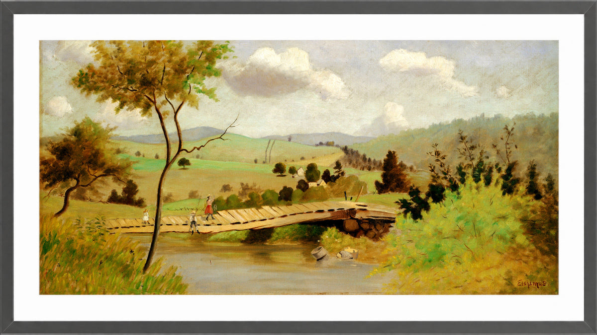 Louis Michel Eilshemius Print, Adirondacks: Bridge for Fishing — dark grey frame