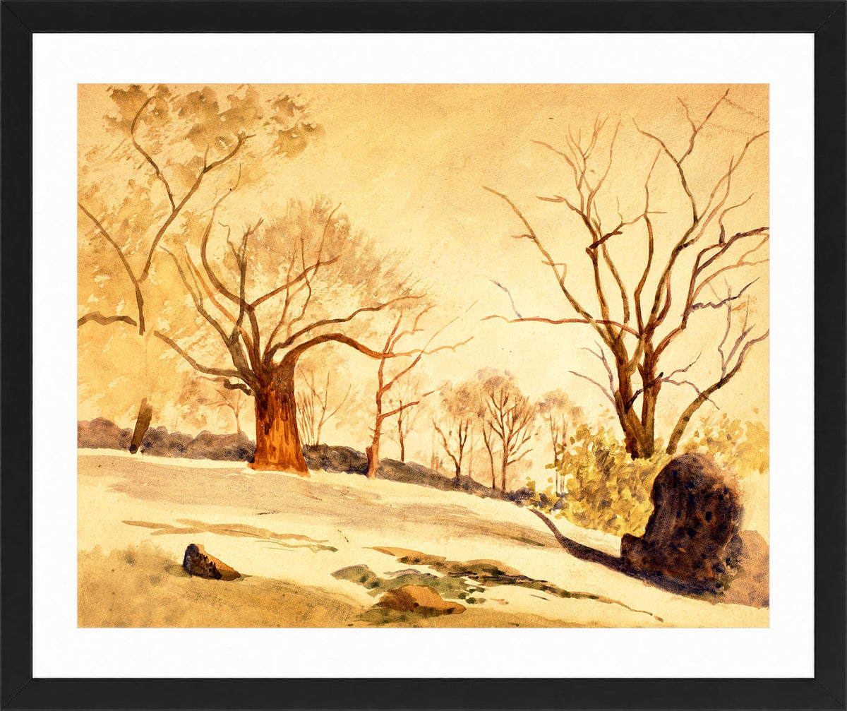 Louis Michel Eilshemius Print, Autumn Landscape — Bare Trees and Snow — black frame