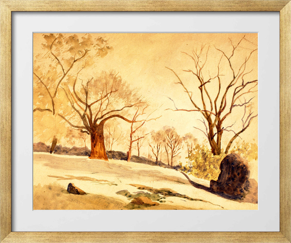 Louis Michel Eilshemius Print, Autumn Landscape — Bare Trees and Snow — gold frame