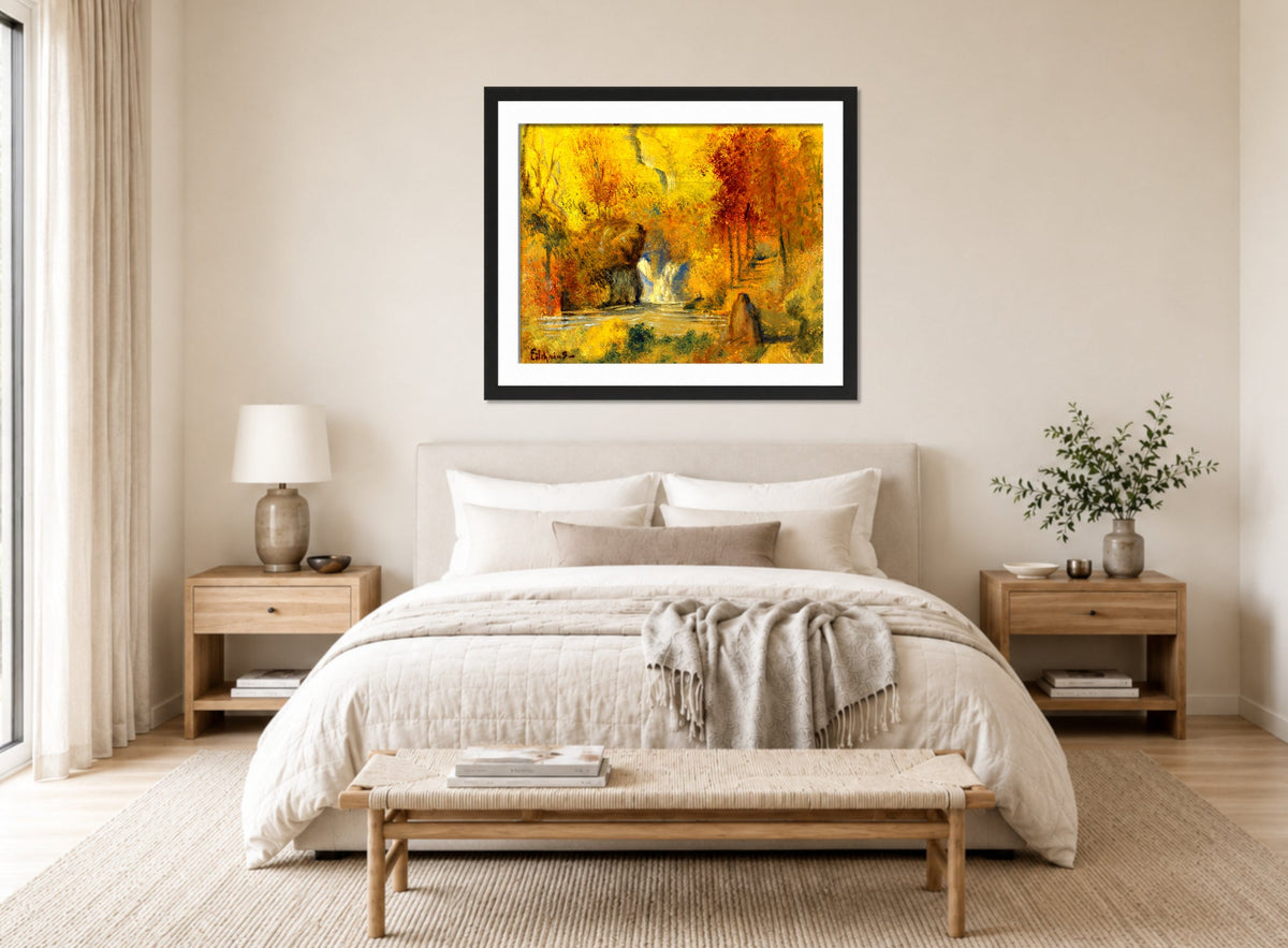 Louis Michel Eilshemius Print, Autumn Landscape — Woodland Waterfall — bedroom