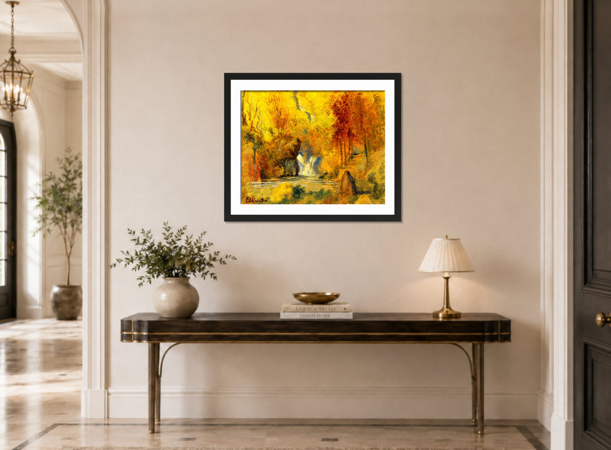 Louis Michel Eilshemius Print, Autumn Landscape — Woodland Waterfall — hallway