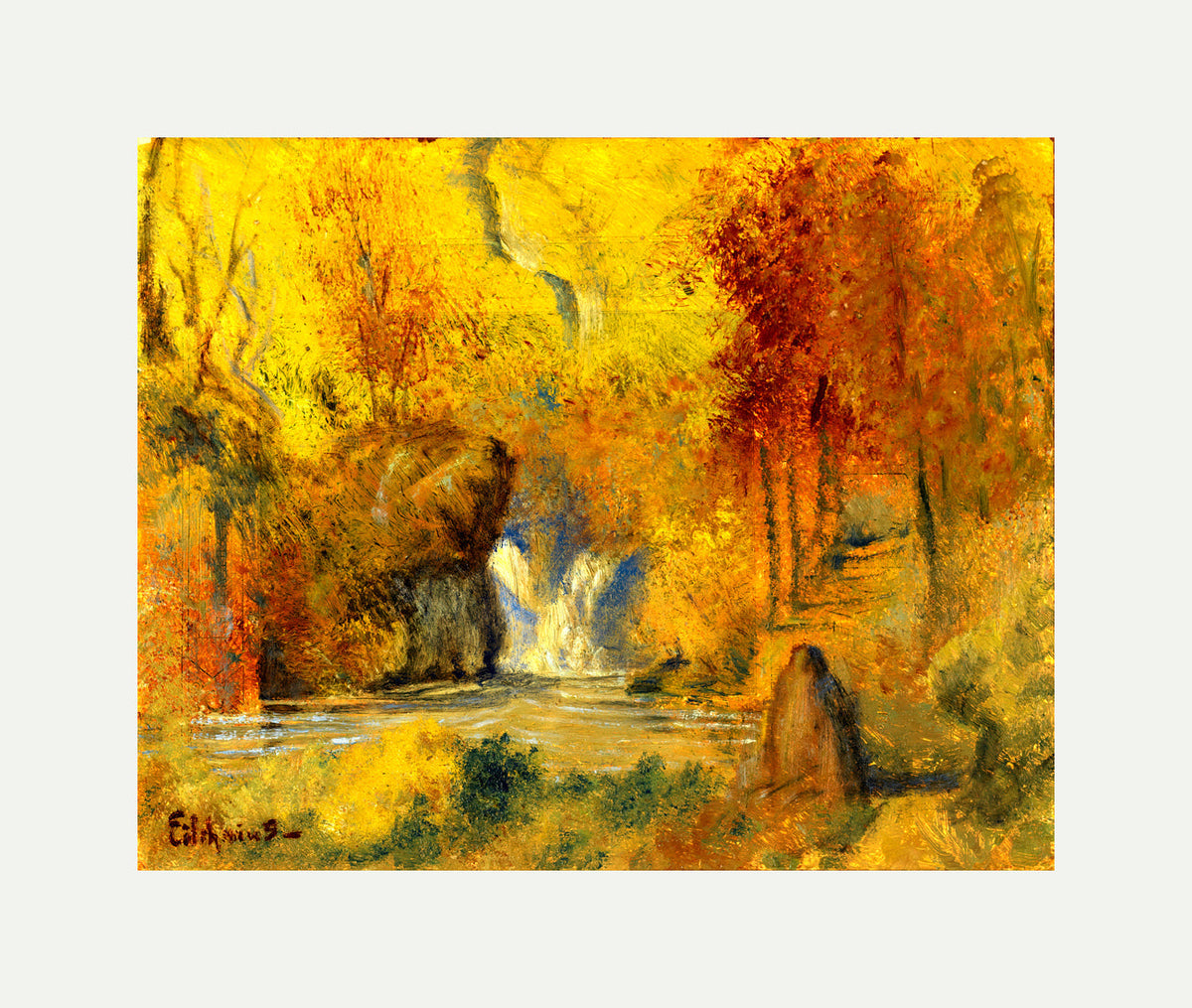 Louis Michel Eilshemius Print, Autumn Landscape — Woodland Waterfall — rolled canvas
