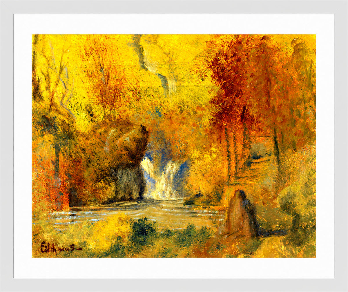Louis Michel Eilshemius Print, Autumn Landscape — Woodland Waterfall — white frame