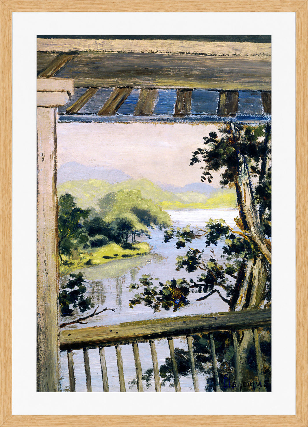 Louis Michel Eilshemius Print, Balcony, Delaware Water Gap — oak frame