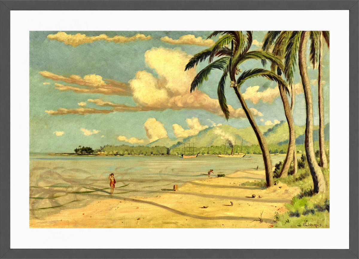Louis Michel Eilshemius Print, Beach at Apia, Samoa (1905) — dark grey frame