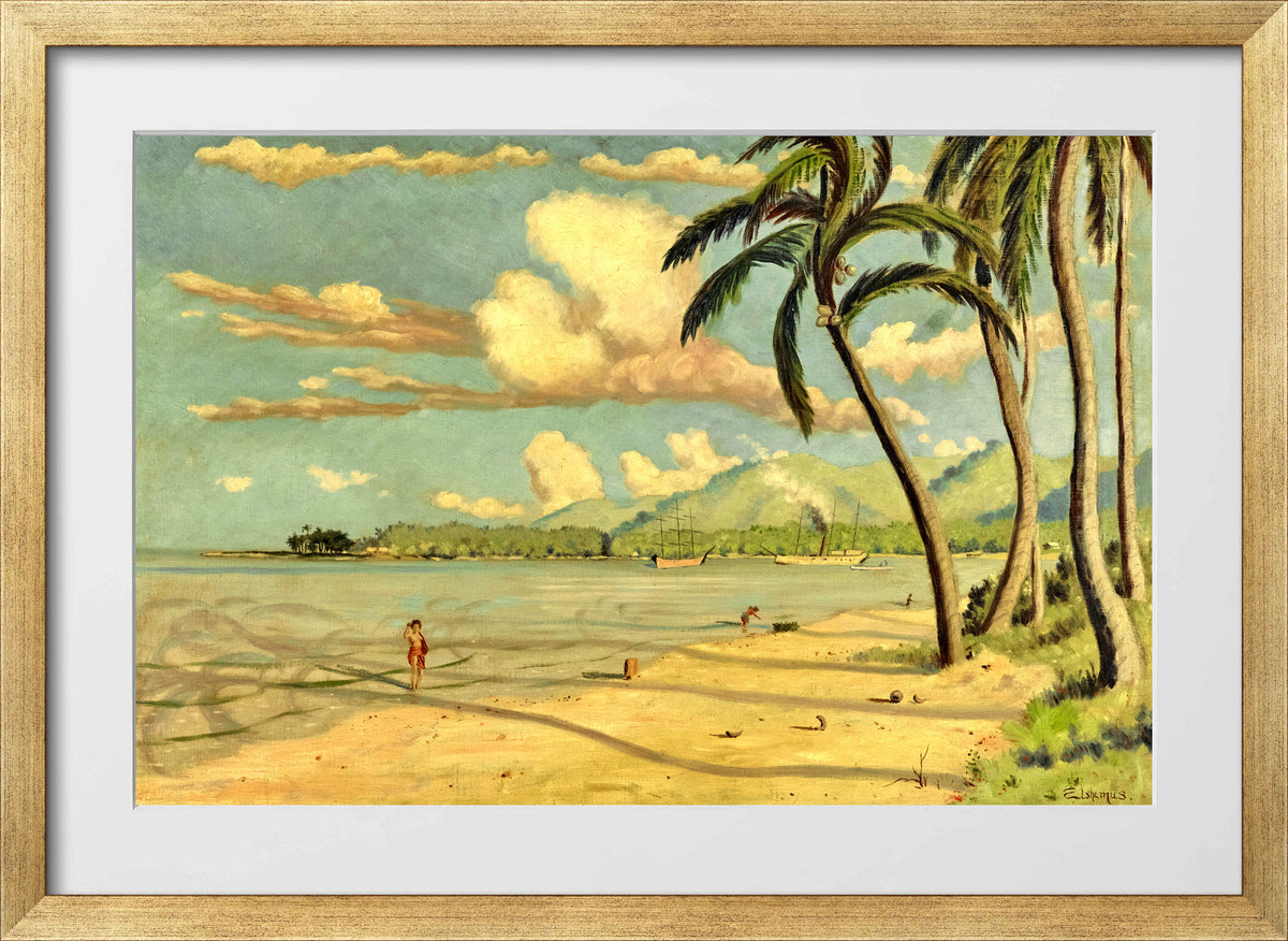 Louis Michel Eilshemius Print, Beach at Apia, Samoa (1905) — gold frame