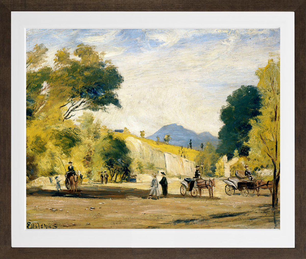 Louis Michel Eilshemius Print, Cabs for Hire — brown frame