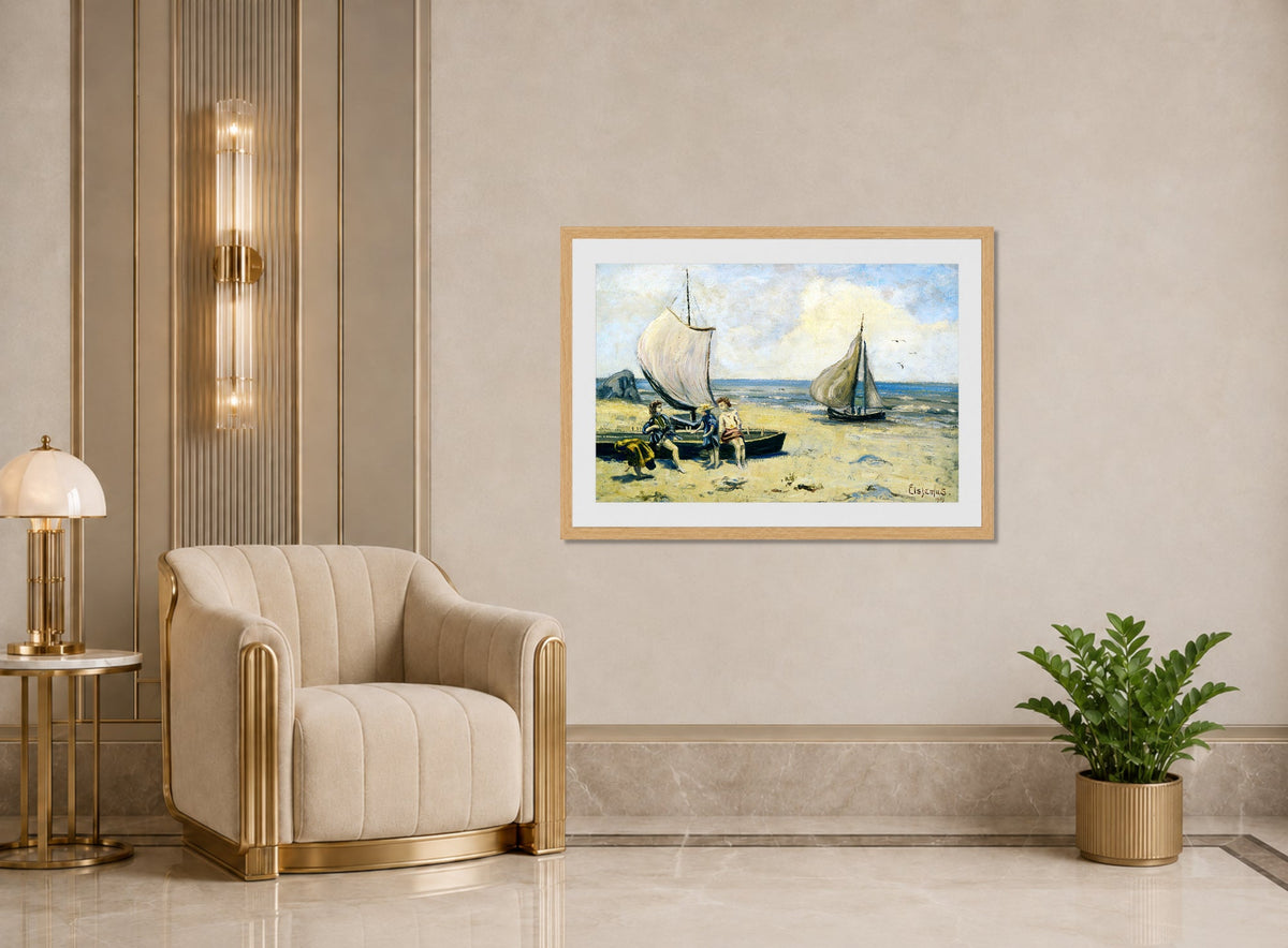 Louis Michel Eilshemius Print, Children on the Beach — art deco roomset