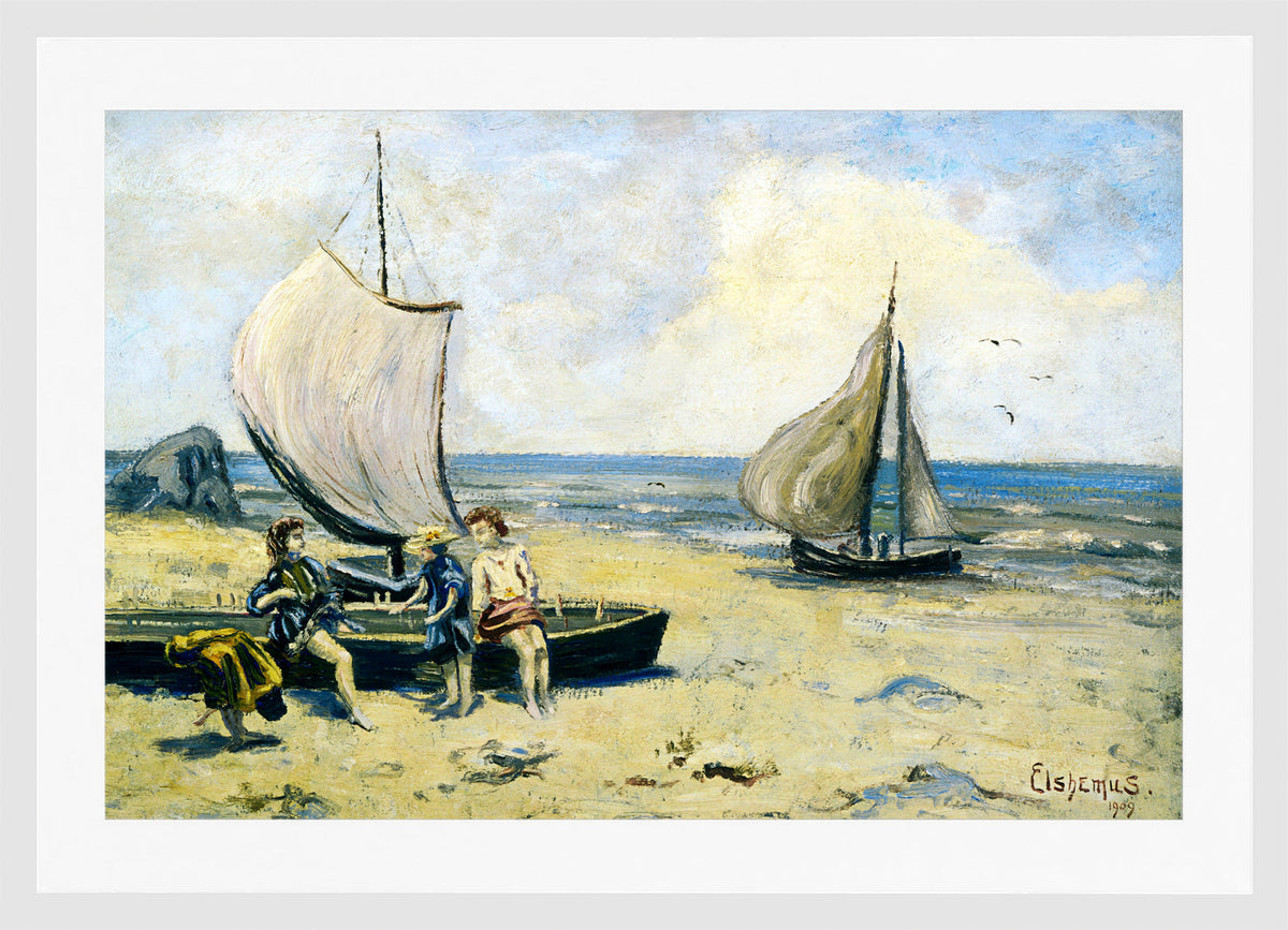 Louis Michel Eilshemius Print, Children on the Beach — white frame