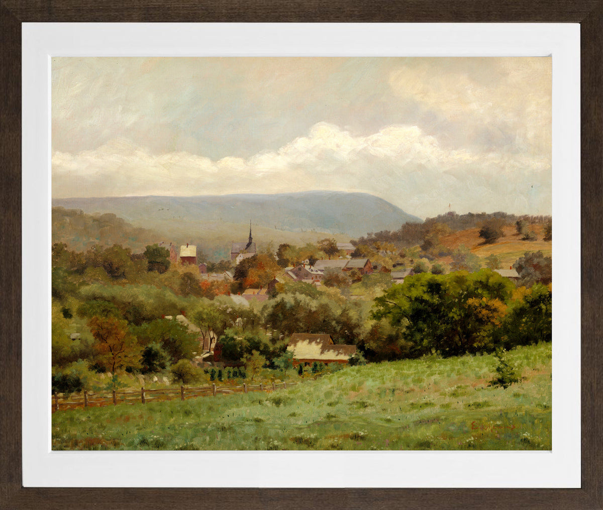 Louis Michel Eilshemius Print, Delaware Water Gap Village (circa 1886) — brown frame