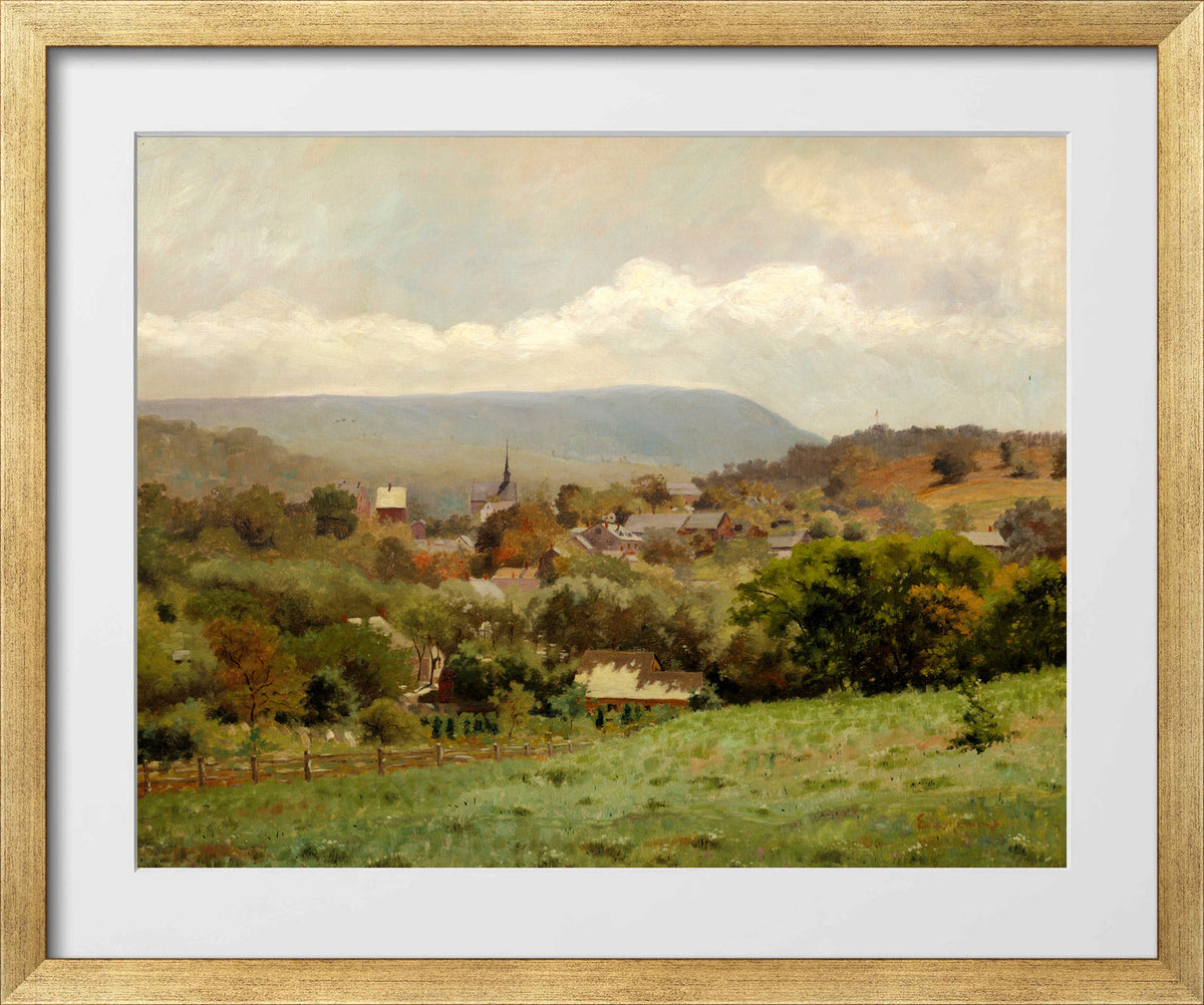 Louis Michel Eilshemius Print, Delaware Water Gap Village (circa 1886) — gold frame