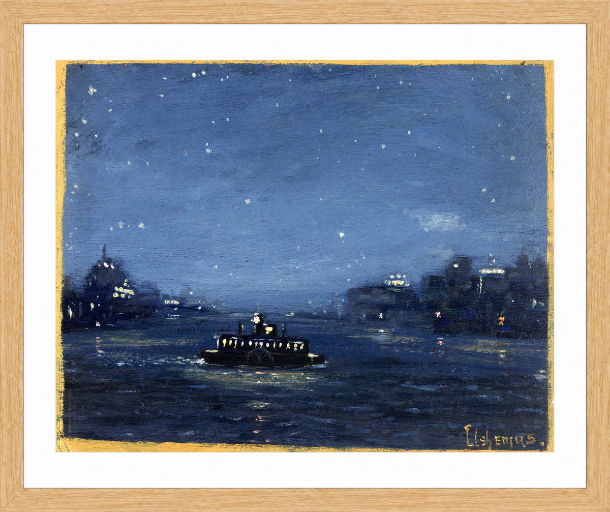 Louis Michel Eilshemius Print, Ferryboat at Night — oak frame