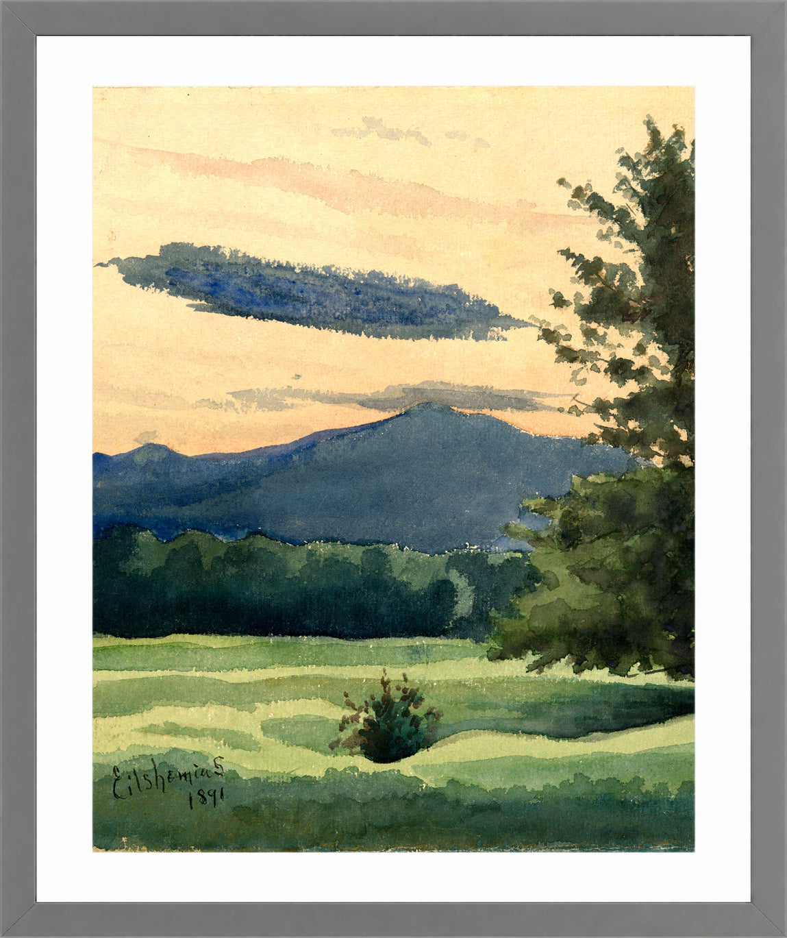 Louis Michel Eilshemius Print, Green Meadow (1891) — light grey frame