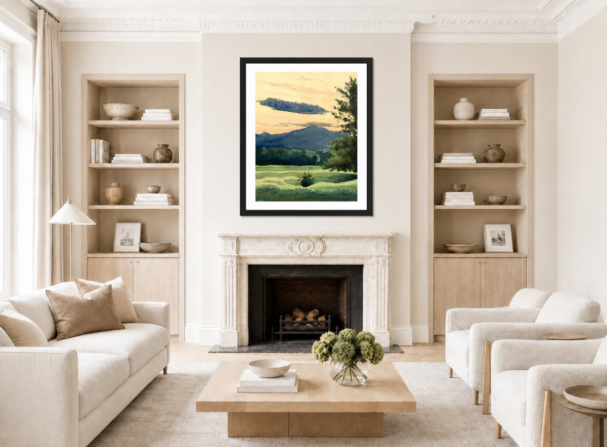 Louis Michel Eilshemius Print, Green Meadow (1891) — living room roomset