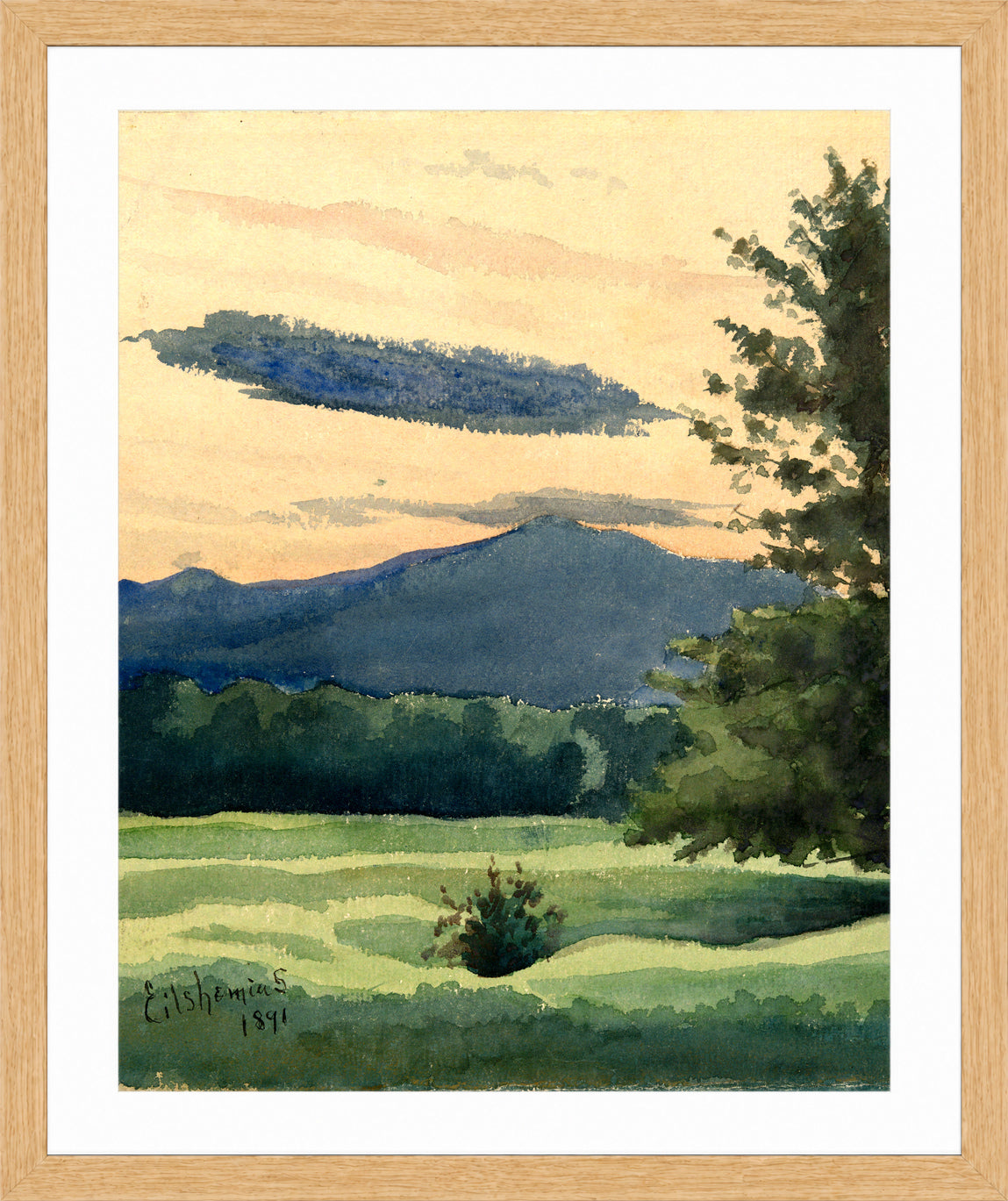 Louis Michel Eilshemius Print, Green Meadow (1891) — oak frame