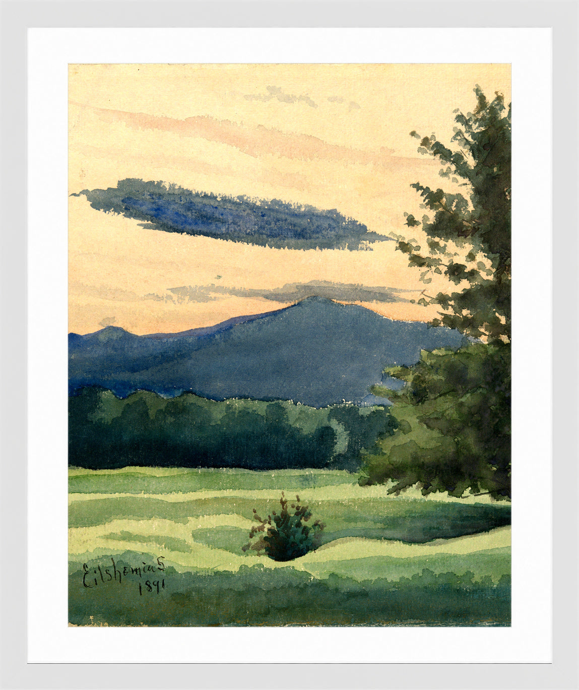 Louis Michel Eilshemius Print, Green Meadow (1891) — white frame