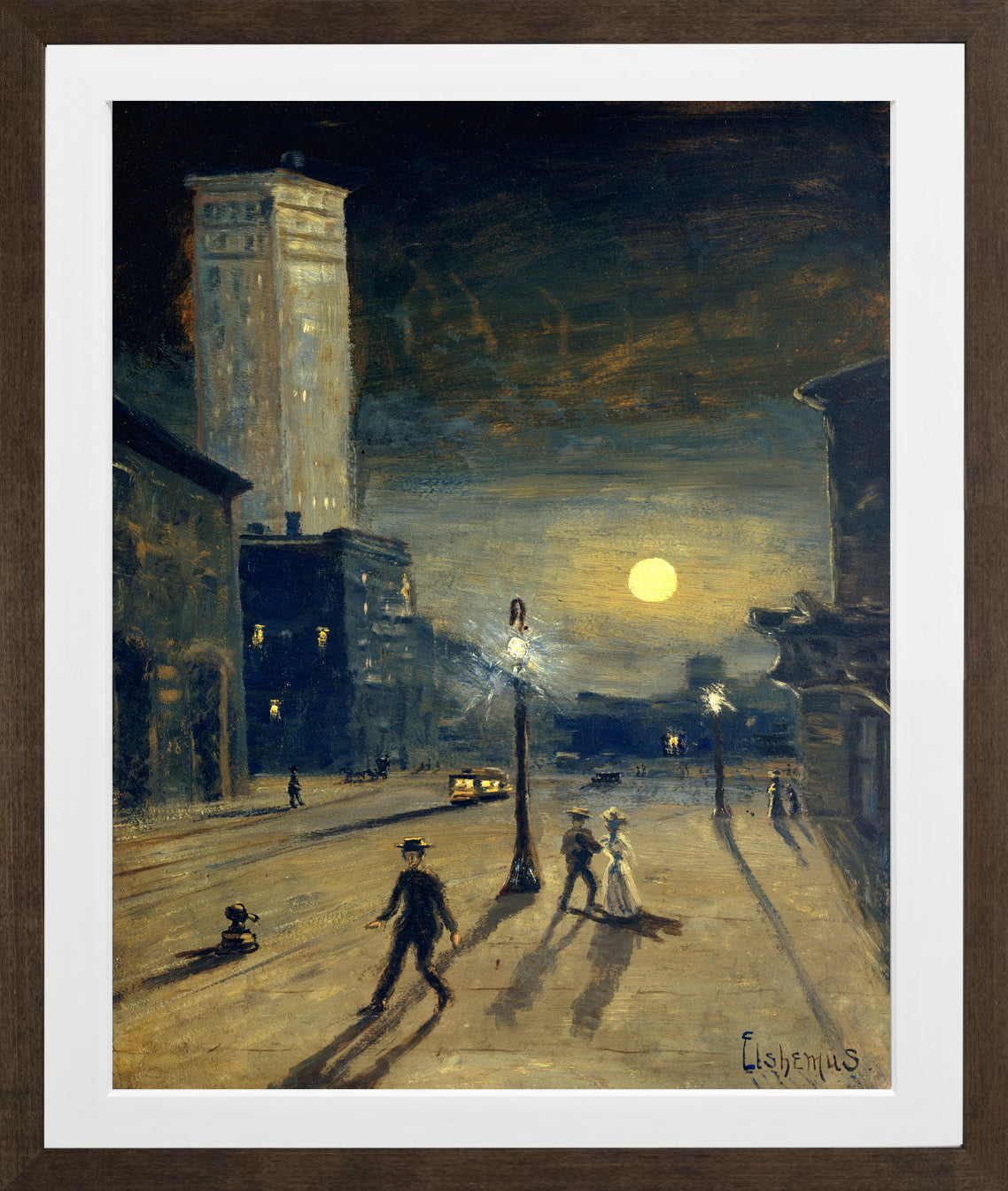 Louis Michel Eilshemius Print, New York at Night (circa 1910) — brown frame