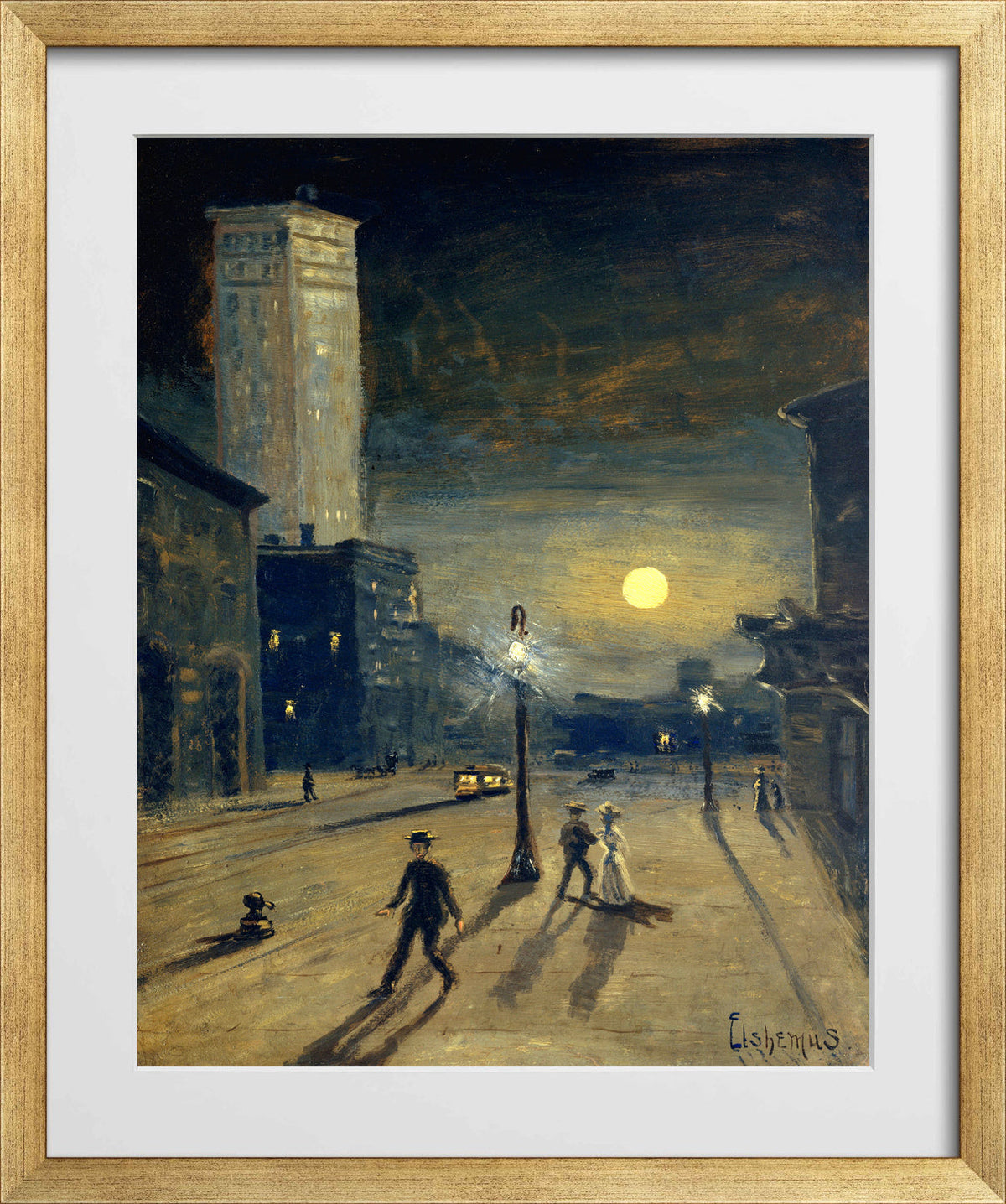 Louis Michel Eilshemius Print, New York at Night (circa 1910) — gold frame