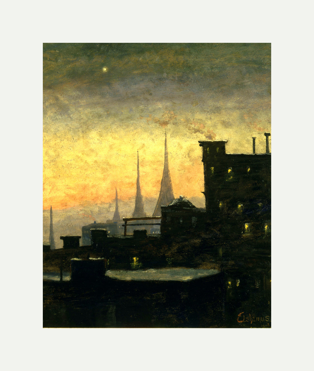 Louis Michel Eilshemius Print, New York Roof Tops — rolled canvas