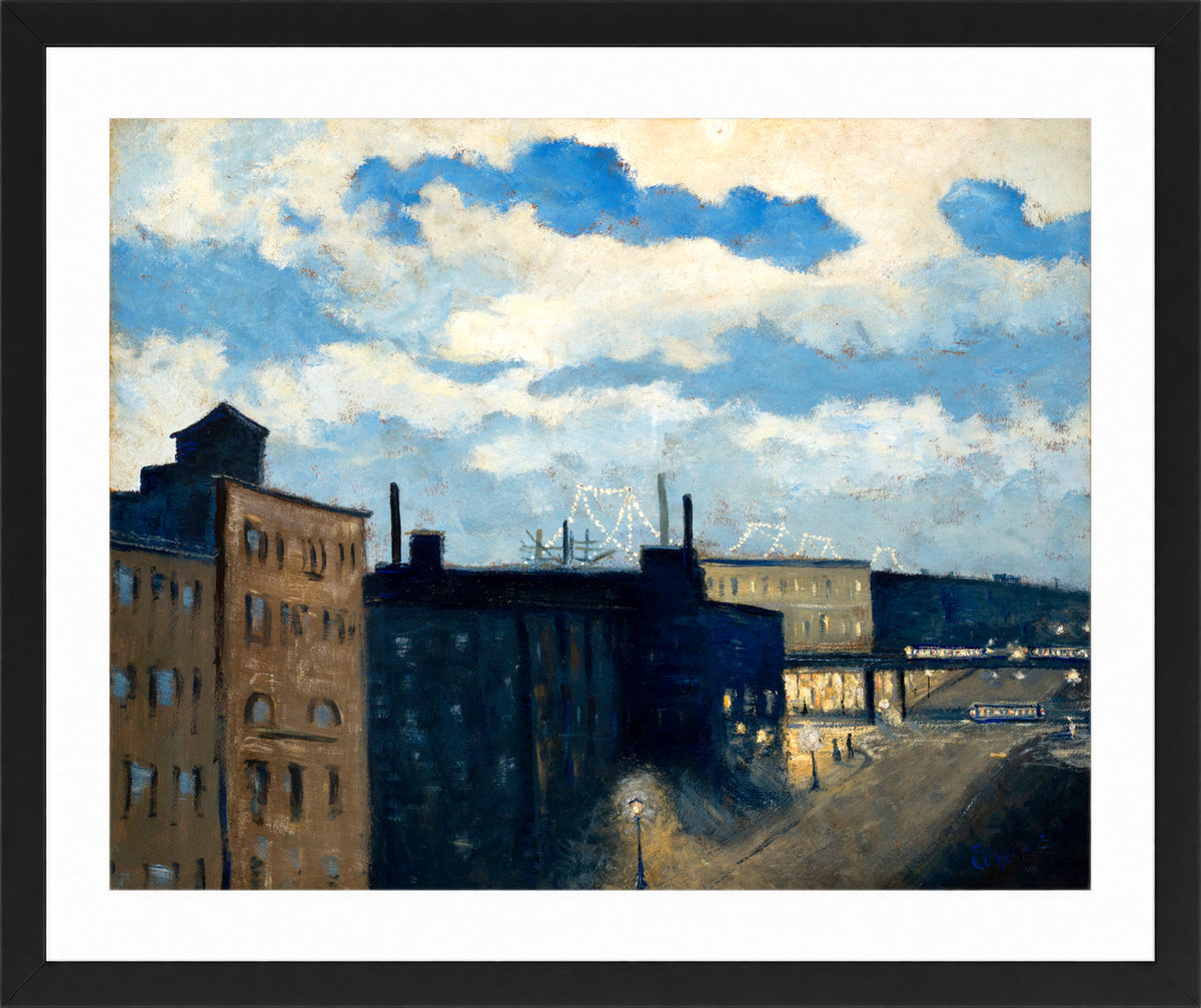 Louis Michel Eilshemius Print, New York Street at Dusk (1908) — black frame