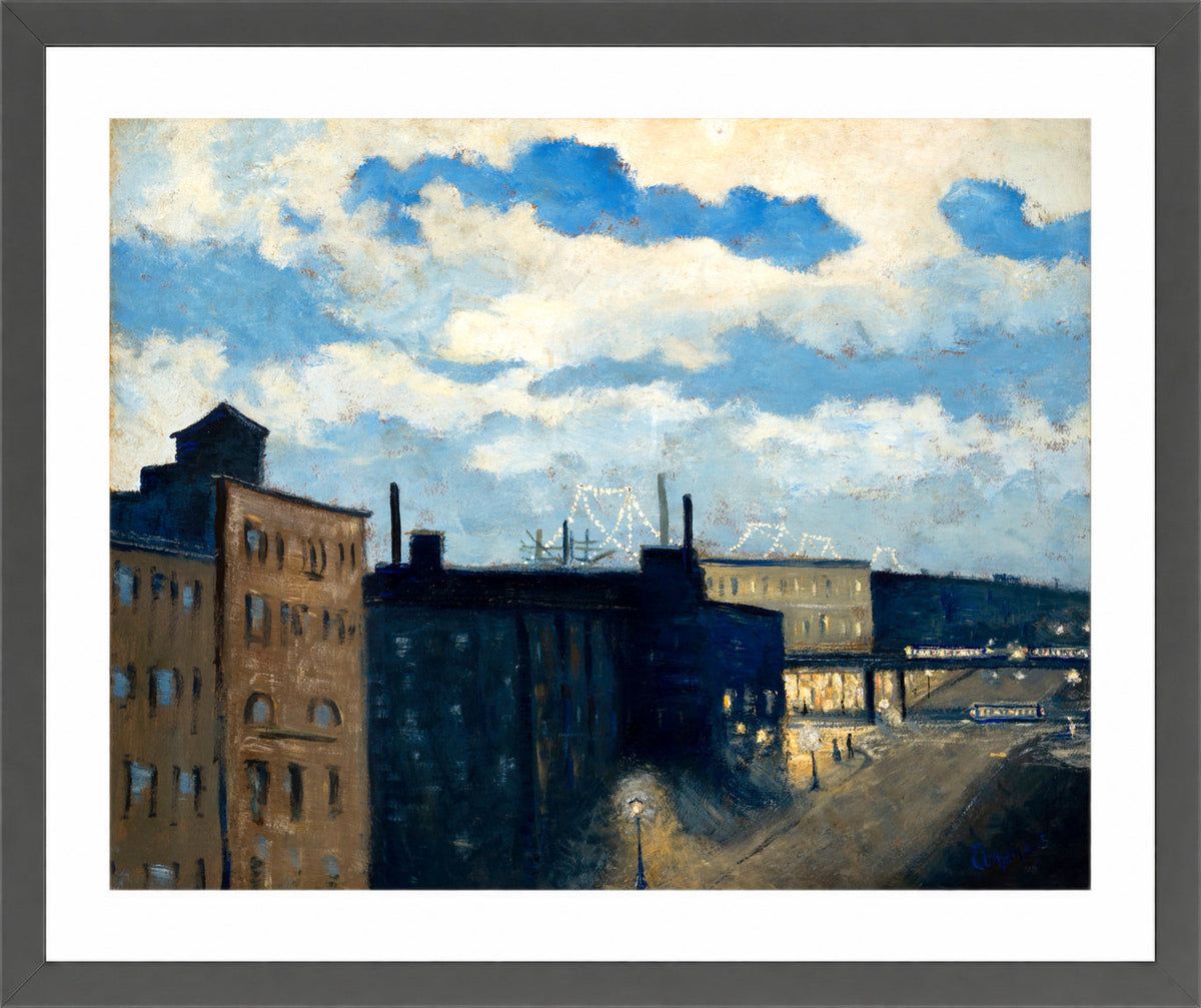 Louis Michel Eilshemius Print, New York Street at Dusk (1908) — dark grey frame