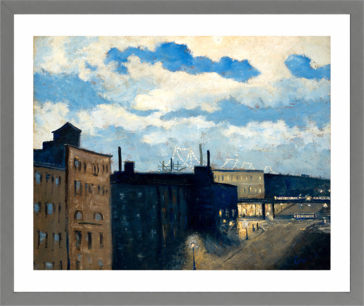 Louis Michel Eilshemius Print, New York Street at Dusk (1908) — light grey frame