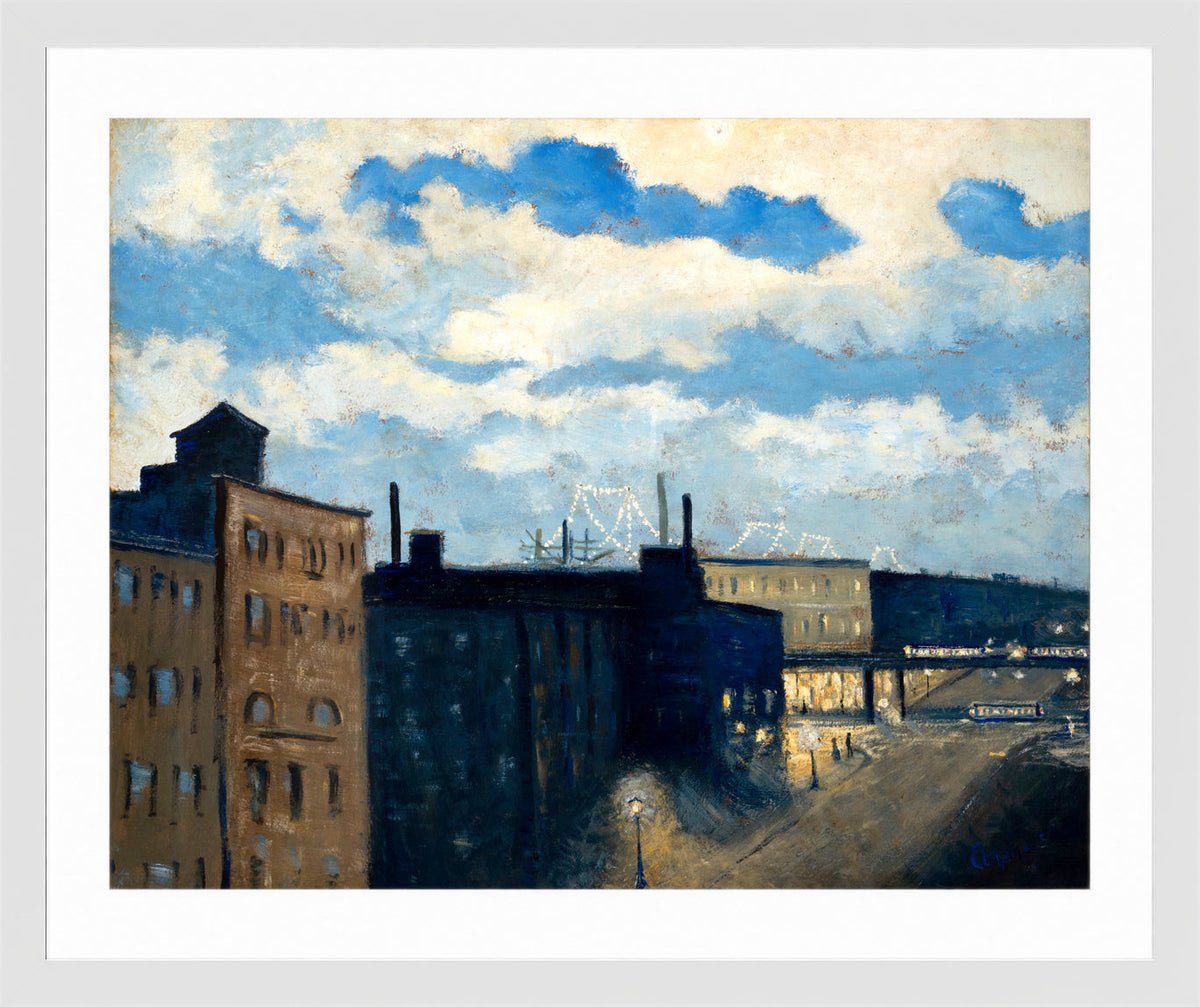 Louis Michel Eilshemius Print, New York Street at Dusk (1908) — white frame