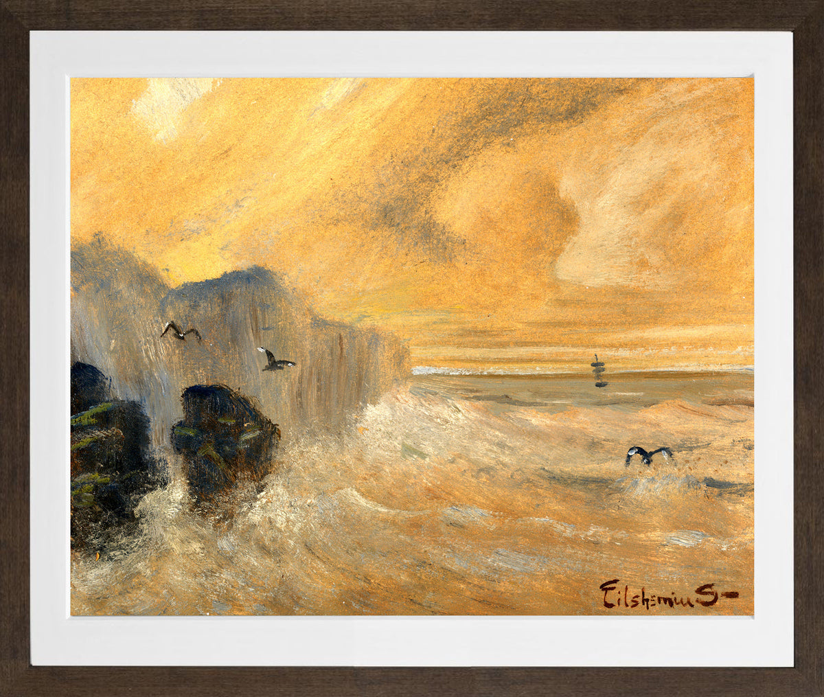 Louis Michel Eilshemius Print, Rocky Seashore — brown frame