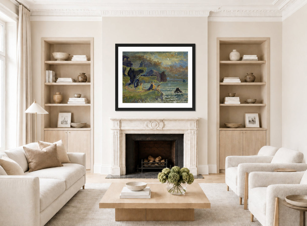 Louis Michel Eilshemius Print, Sirens of the Sea (1908) — living room roomset